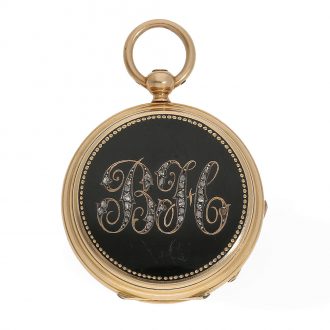 Swiss 18K gold cylinder pocket watch with chatelaine Circa 1878