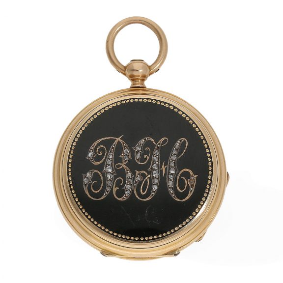 Swiss 18K gold cylinder pocket watch with chatelaine Circa 1878 Swiss 18K gold cylinder pocket watch with chatelaine Circa 1878