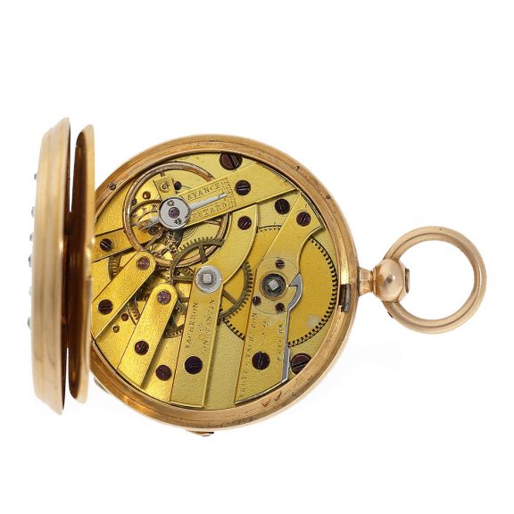 Swiss 18K gold cylinder pocket watch with chatelaine Circa 1878 Swiss 18K gold cylinder pocket watch with chatelaine Circa 1878