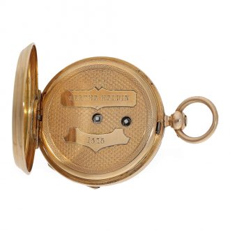 Swiss 18K gold cylinder pocket watch with chatelaine Circa 1878