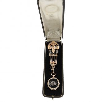 Swiss 18K gold cylinder pocket watch with chatelaine Circa 1878