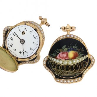 Probably Swiss miniature gold enamel form watch Circa 1800