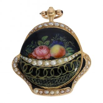 Probably Swiss miniature gold enamel form watch Circa 1800