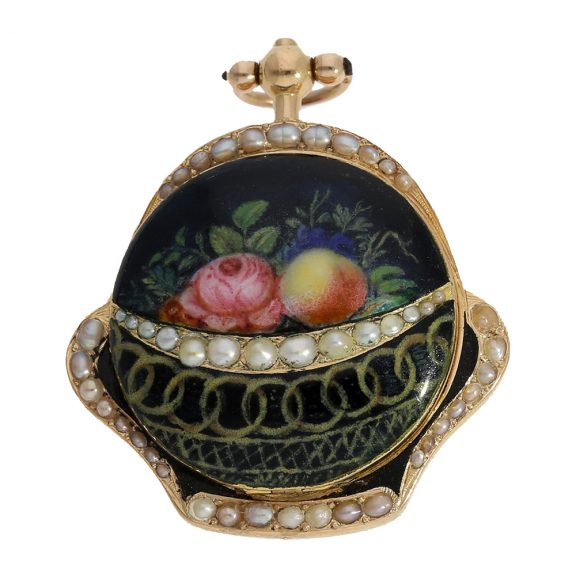 Probably Swiss miniature gold enamel form watch Circa 1800 Probably Swiss miniature gold enamel form watch Circa 1800
