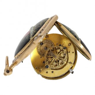 Probably Swiss miniature gold enamel form watch Circa 1800