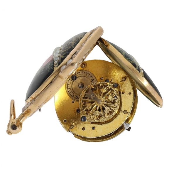 Probably Swiss miniature gold enamel form watch Circa 1800 Probably Swiss miniature gold enamel form watch Circa 1800