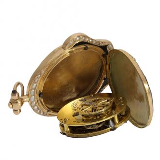 Probably Swiss miniature gold enamel form watch Circa 1800