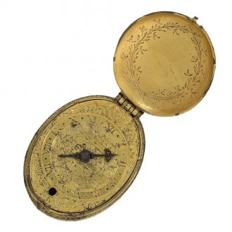 Early English gilt brass and silver oval pendant watch Circa 1615