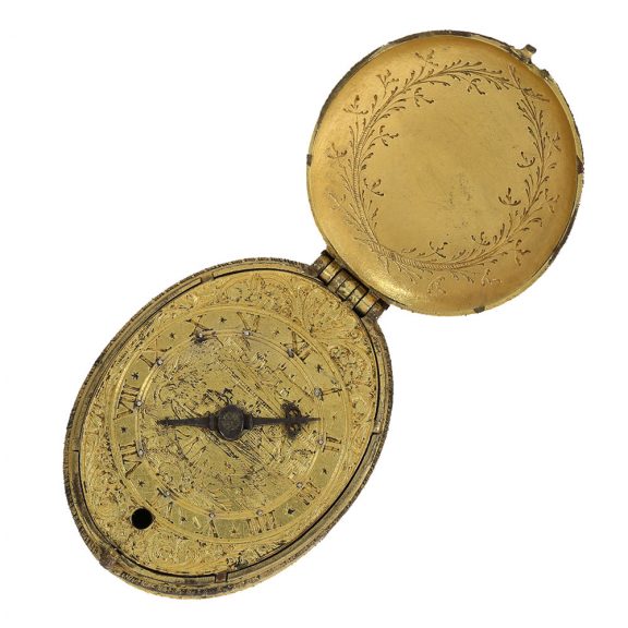Early English gilt brass and silver oval pendant watch Circa 1615