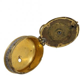 Early English gilt brass and silver oval pendant watch Circa 1615