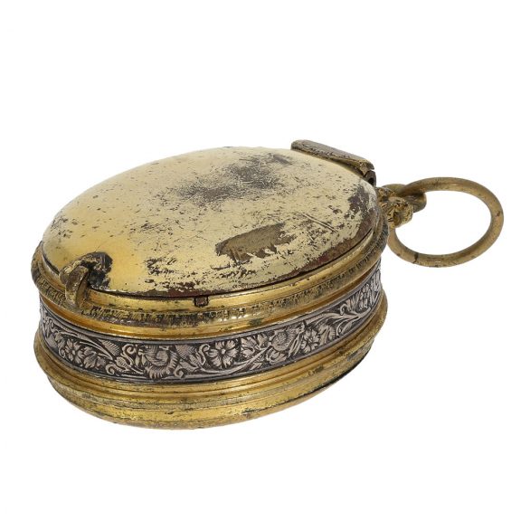 Early English gilt brass and silver oval pendant watch Circa 1615 Early English gilt brass and silver oval pendant watch Circa 1615