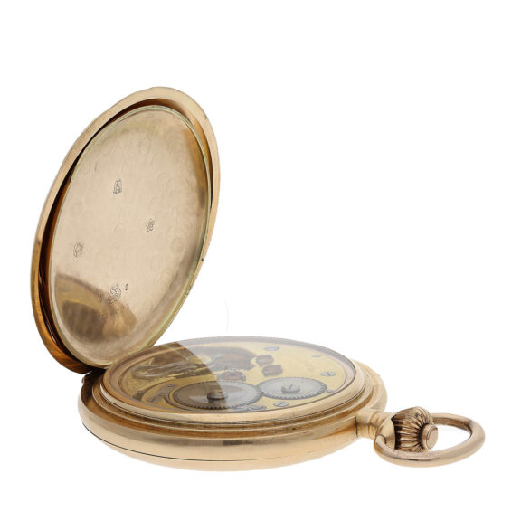 The movement of the watch is also factory glazed and features a fine chronometer escapement with an unusual 3/4 plate, screwed gold chatons, a fine adjustment and a cylindrical hairspring The movement of the watch is also factory glazed and features a fine chronometer escapement with an unusual 3/4 plate, screwed gold chatons, a fine adjustment and a cylindrical hairspring