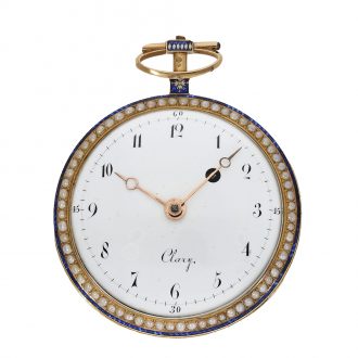 Swiss gold enamel verge watch with pink gold Breguet hands Circa 1790
