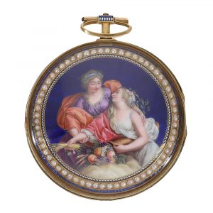 Swiss gold enamel verge watch with pink gold Breguet hands Circa 1790
