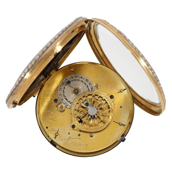 Swiss gold enamel verge watch with pink gold Breguet hands Circa 1790 Swiss gold enamel verge watch with pink gold Breguet hands Circa 1790