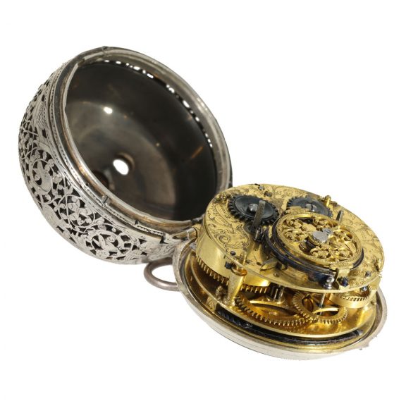 French silver pair cased oignon watch with alarm Circa 1680 French silver pair cased oignon watch with alarm Circa 1680