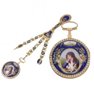 Swiss gold enamel verge watch with chatelaine Circa 1780
