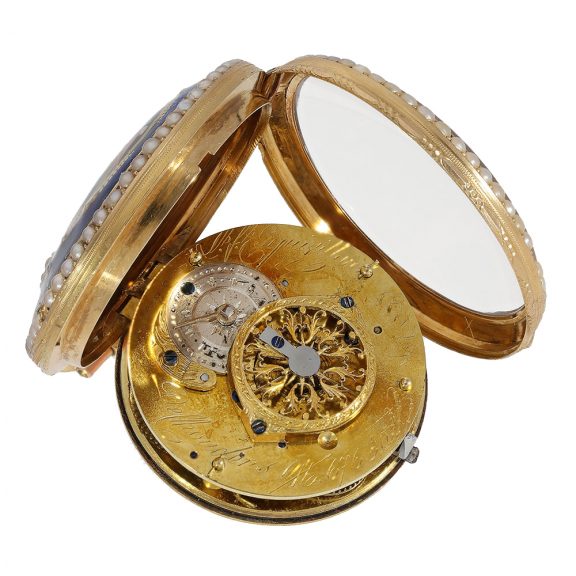 Swiss gold enamel verge watch with chatelaine Circa 1780 Swiss gold enamel verge watch with chatelaine Circa 1780