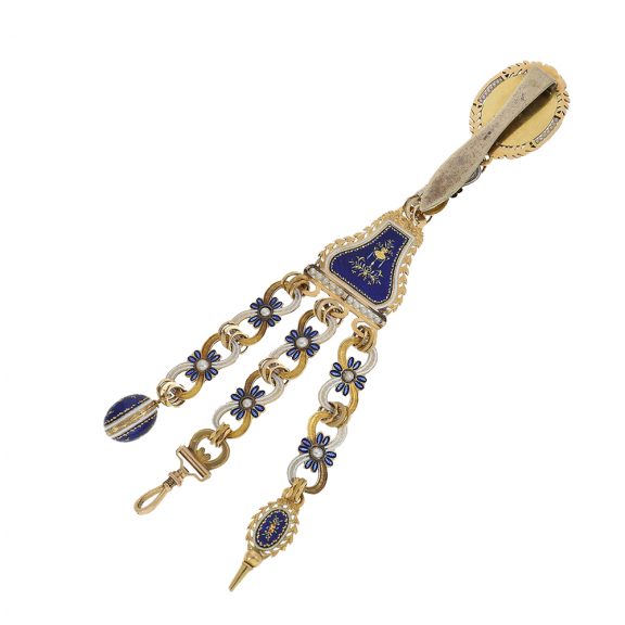 Swiss gold enamel verge watch with chatelaine Circa 1780 Swiss gold enamel verge watch with chatelaine Circa 1780