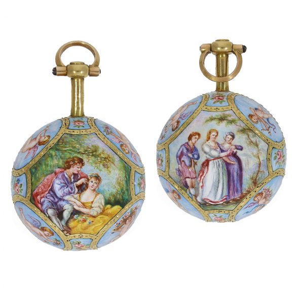 Unique Swiss 18K gold and enamel Boule de Genève Circa 1810