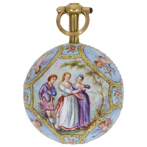 Unique Swiss 18K gold and enamel Boule de Genève Circa 1810 Unique Swiss 18K gold and enamel Boule de Genève Circa 1810