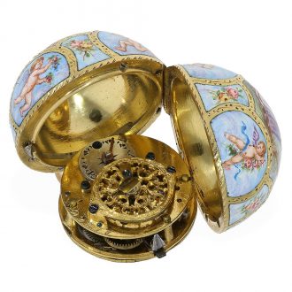 Unique Swiss 18K gold and enamel Boule de Genève Circa 1810