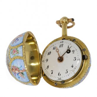 Unique Swiss 18K gold and enamel Boule de Genève Circa 1810
