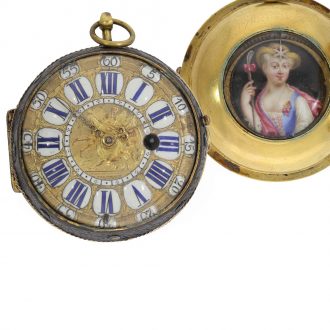 Swiss gilt oignon pocket watch with enamel plaque Circa 1690