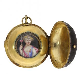 Swiss gilt oignon pocket watch with enamel plaque Circa 1690