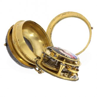Swiss gilt oignon pocket watch with enamel plaque Circa 1690