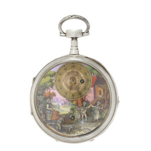 Swiss large verge watch with musical movement and automa Circa 1820