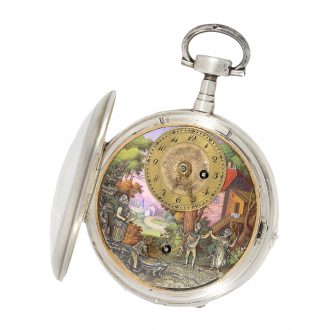 Swiss large verge watch with musical movement and automa Circa 1820