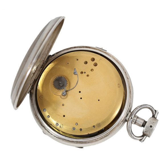 Swiss large verge watch with musical movement and automa Circa 1820 Swiss large verge watch with musical movement and automa Circa 1820