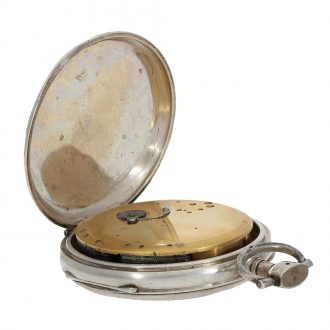 Swiss large verge watch with musical movement and automa Circa 1820