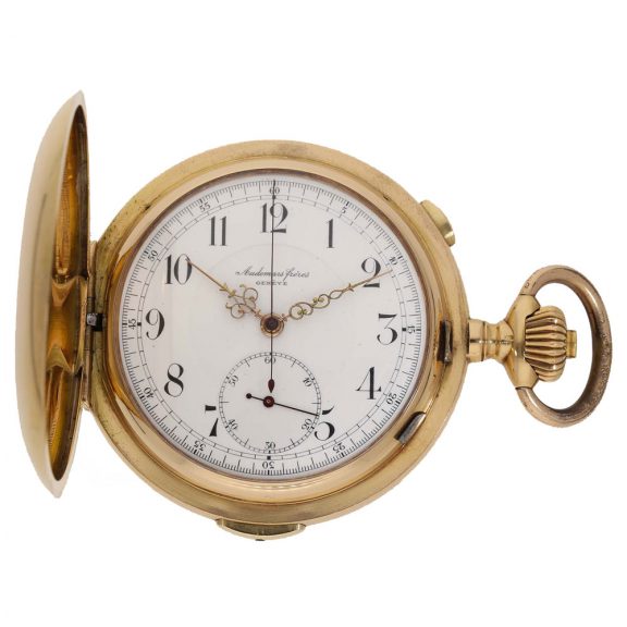 Swiss 14 carat gold full hunter cased watch with repeater Circa 1900