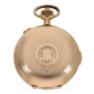 Swiss 14 carat gold full hunter cased watch with repeater Circa 1900