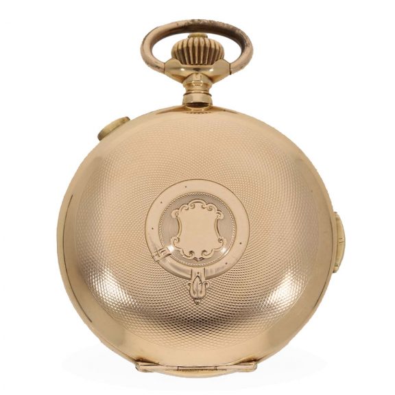 Swiss 14 carat gold full hunter cased watch with repeater Circa 1900 Swiss 14 carat gold full hunter cased watch with repeater Circa 1900
