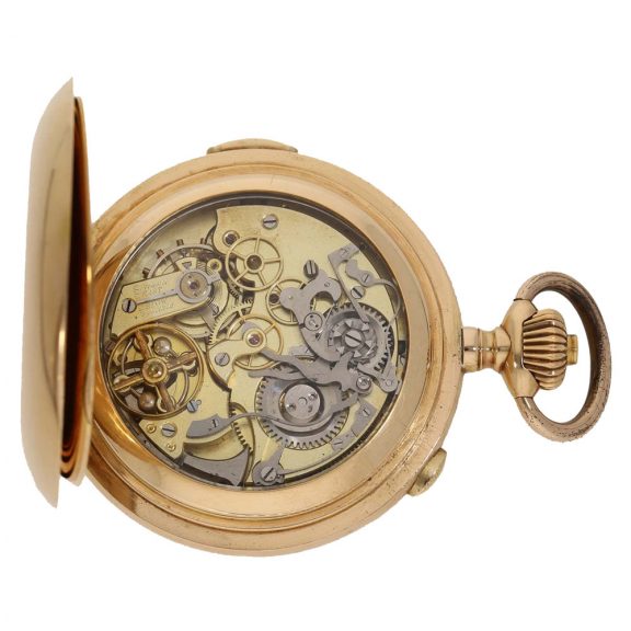 Swiss 14 carat gold full hunter cased watch with repeater Circa 1900 Swiss 14 carat gold full hunter cased watch with repeater Circa 1900