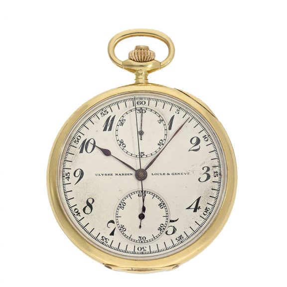 Swiss 18 carat gold open faced lever chronograph Circa 1920