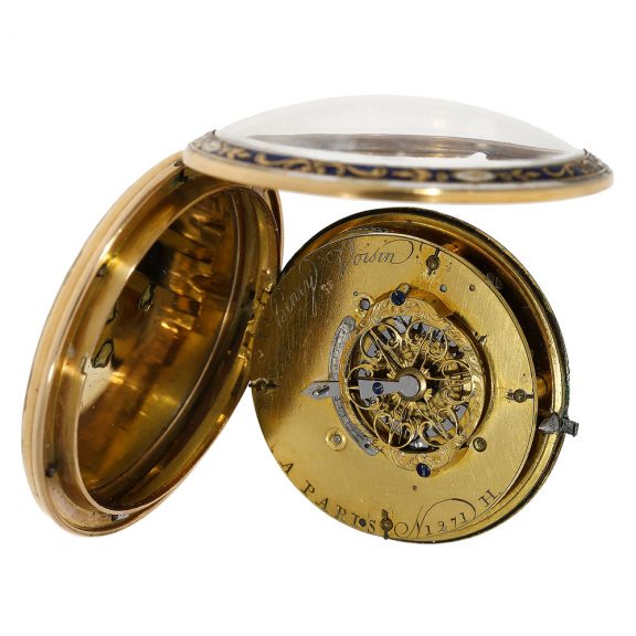 French 18 carat gold and enamel verge pocket watch Circa 1780 French 18 carat gold and enamel verge pocket watch Circa 1780