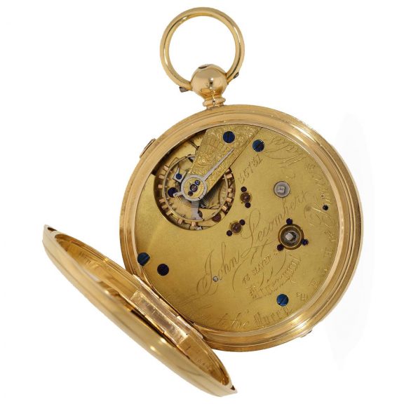 English 18 carat gold deck watch with stoppable seconds Circa 1878 English 18 carat gold deck watch with stoppable seconds Circa 1878