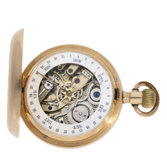 On the back of the watch, a skeletonized calendar dial shows the date and day of the week in Cyrillic