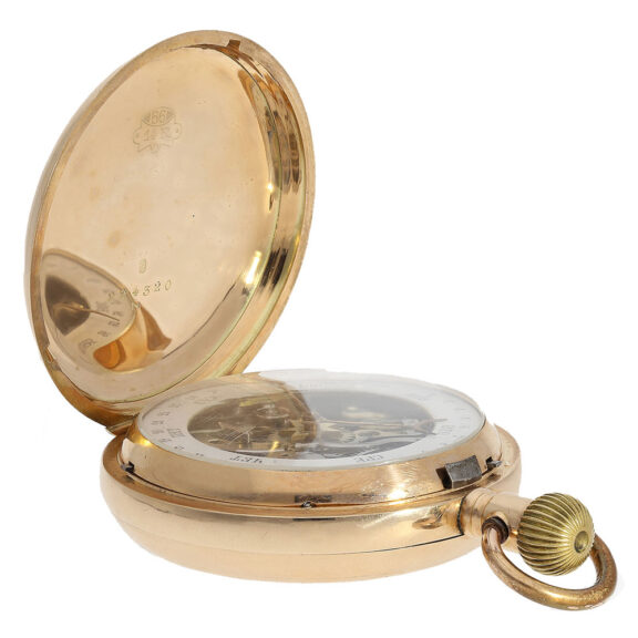 On the back of the watch, a skeletonized calendar dial shows the date and day of the week in Cyrillic On the back of the watch, a skeletonized calendar dial shows the date and day of the week in Cyrillic