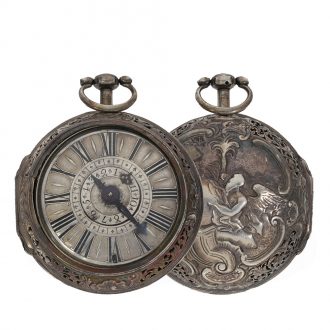 Early English silver verge repoussé watch with alarm Circa 1690