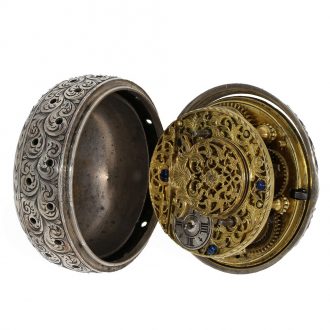 Early English silver verge repoussé watch with alarm Circa 1690
