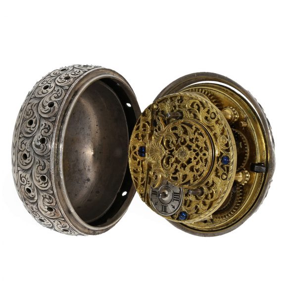 Early English silver verge repoussé watch with alarm Circa 1690 Early English silver verge repoussé watch with alarm Circa 1690