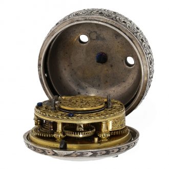 Early English silver verge repoussé watch with alarm Circa 1690