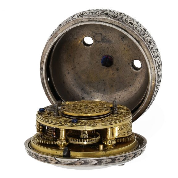 Early English silver verge repoussé watch with alarm Circa 1690 Early English silver verge repoussé watch with alarm Circa 1690