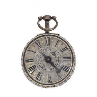 Early English silver verge repoussé watch with alarm Circa 1690