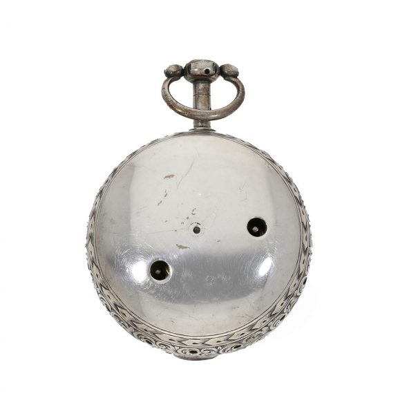 Early English silver verge repoussé watch with alarm Circa 1690 Early English silver verge repoussé watch with alarm Circa 1690